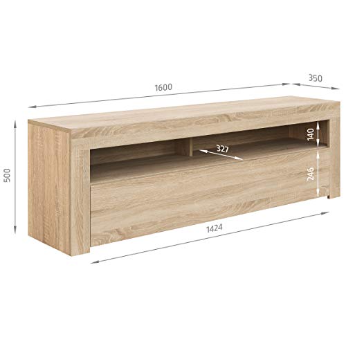 Comifort AP84S – Mueble TV Salón Moderno Mesa Televisión, Colores: Blanco, Blanco/Roble, Roble, Medidas: 160x35x50 Cm (Roble)