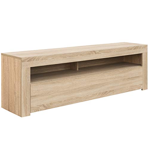 Comifort AP84S – Mueble TV Salón Moderno Mesa Televisión, Colores: Blanco, Blanco/Roble, Roble, Medidas: 160x35x50 Cm (Roble)