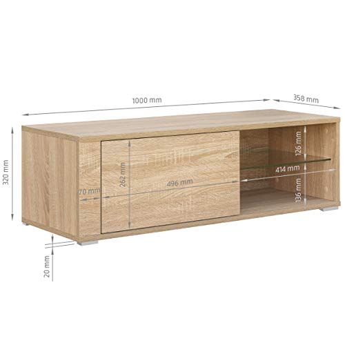 COMIFORT Mueble de TV - Mesa de Salón Moderno, Puerta con Sistema Click, Estante de Cristal Templado, Muy Resistente, Fabricado en Europa, Color Roble