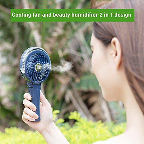 COMLIFE Mini Ventilador USB de Mano Plegable para Escritorio con Batería Recargable con Humidificador y Luz Colorida Potente y Silencioso (Azul)