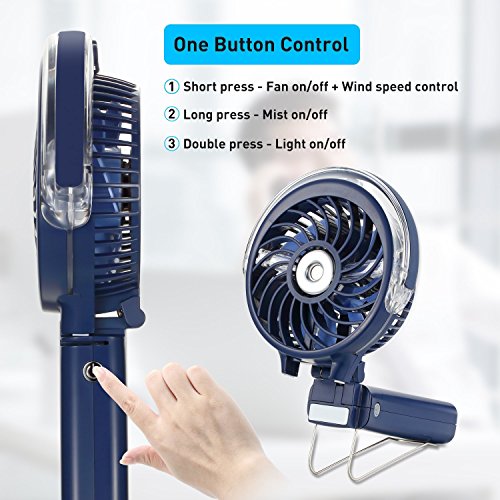 COMLIFE Mini Ventilador USB de Mano Plegable para Escritorio con Batería Recargable con Humidificador y Luz Colorida Potente y Silencioso (Azul)