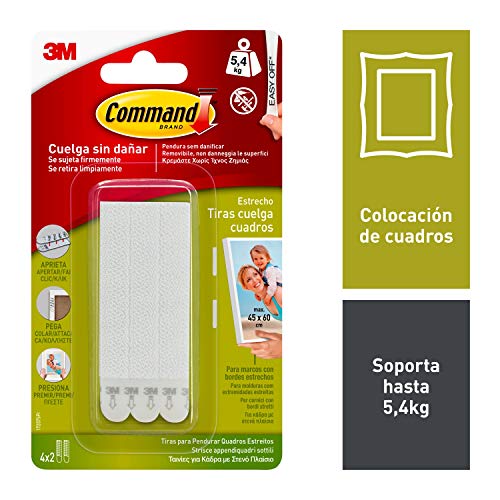 Command 17207 - Pack de 8 tiras para cuadros con marco (estrecho, hasta 5,4 kg), Blanco