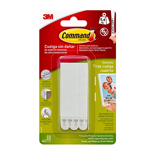 Command 17207 - Pack de 8 tiras para cuadros con marco (estrecho, hasta 5,4 kg), Blanco