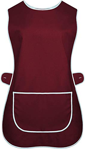 COMPY Tabardo para Mujer, para Mujer, para Limpieza de Cocina, Ropa de Chef, Delantal Tabardo para Catering, con Bolsillo, Cierre de botón Lateral, Talla Grande, S-3XL, Negro, WMS/Small/UK 8-10