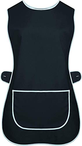 COMPY Tabardo para Mujer, para Mujer, para Limpieza de Cocina, Ropa de Chef, Delantal Tabardo para Catering, con Bolsillo, Cierre de botón Lateral, Talla Grande, S-3XL, Negro, WMS/Small/UK 8-10