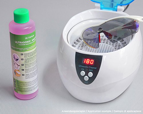 concentrado limpiador 250ml Octopus ultrasónico para baño de ultrasonidos con brillo extra y amplificador transparente, como limpiador de lentes, limpiador de la joyería para la óptica y mecánica con poder grasa eliminación