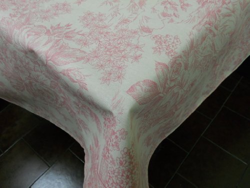 Confección Saymi Mantel Antimanchas Ref. Toile de Jouy, Romántica Rosa Tejido Acabado en Teflon®, Medida 138x200