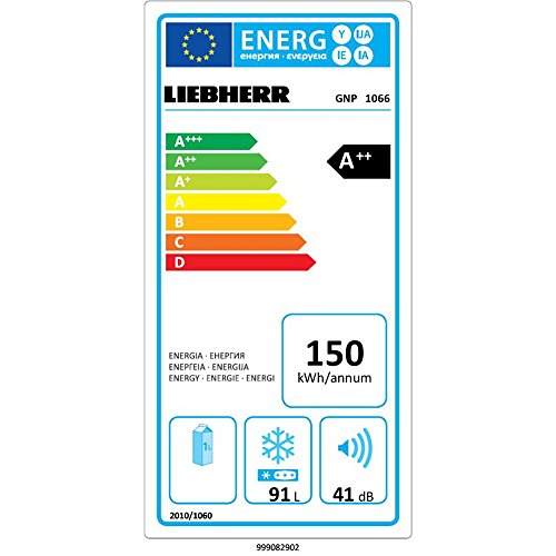 Congelador Vertical - Liebherr GNP 1066, Capacidad total 91 L, A++, 3 cajones, Blanco