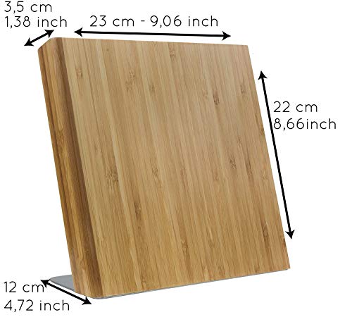 Coninx Quin Bloque Magnético de Cuchillos - Taco de Madera Bambú - 23 x 22 x 12 cm – Imán de neodimio muy fuerte – Ustensilios de Cocina - Satisfacción Garantizada