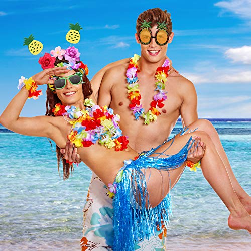 Conjunto de 4 Piezas Diadema y Gafas de Sol de Fiesta Hawaiana Incluye Gafas de Sol Tropicales de Verano Diademas de Fiestas Hawaianas con Diseño de Palmera y Piña