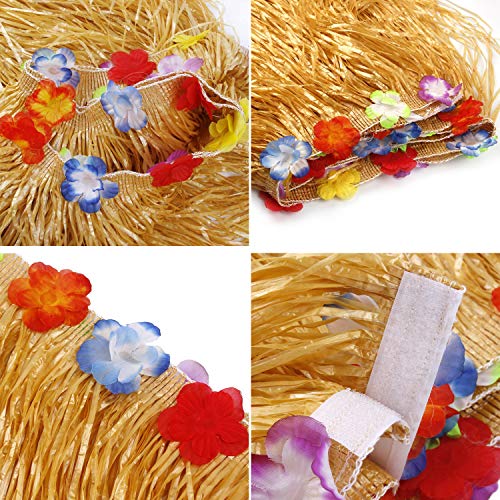 Conjunto de decoraciones de fiesta hawaianas, conjunto de falda de mesa de hierba hawaiana de Luau, hojas de palma, flores hawaianas, sombrillas multicolores, piñas de papel y pajitas de frutas 3D