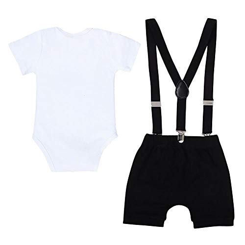 Conjunto de traje formal para recién nacido para niños y bebés de 1er cumpleaños, para tarta, traje de primera, mono, corbatín, moño, moño, bailarinas, etc. Negro Negro (mr One Derful) 18 meses