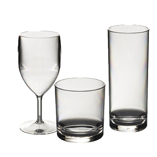 Conjunto especial de 18 Roltex plástico policarbonato, irrompible, vasos reutilizables 6 copas de vino de 315 ml de capacidad, 6 hiball copas 325ml de capacidad y 6 vasos de jugo / whisky capacidad 275 ml