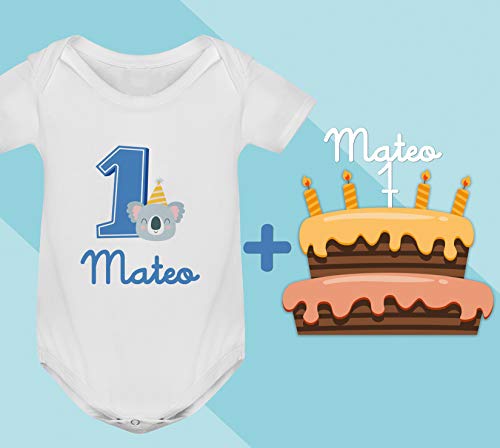 Conjunto regalo cumpleaños Cake Topper + Body o camiseta personalizado con el nombre decoración fiesta animales para Bebes Unisex Niños Niñas primer cumpleaños velas