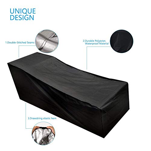 Conpush Funda Protectora para Tumbona Impermeable de Fundas Muebles Exterior 420D Oxford Poliéster Protectora Negro Cubierta para Tumbona contra Lluvia, Nieve, Solar y Polvo