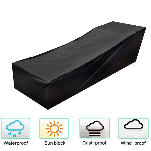 Conpush Funda Protectora para Tumbona Impermeable de Fundas Muebles Exterior 420D Oxford Poliéster Protectora Negro Cubierta para Tumbona contra Lluvia, Nieve, Solar y Polvo