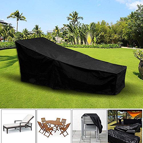 Conpush Funda Protectora para Tumbona Impermeable de Fundas Muebles Exterior 420D Oxford Poliéster Protectora Negro Cubierta para Tumbona contra Lluvia, Nieve, Solar y Polvo