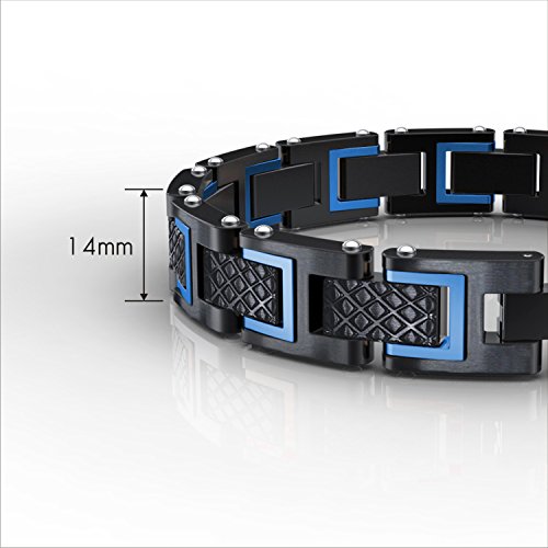 COOLMAN Pulsera de Hombre Brazalete de Acero Inoxidable 316L con Enlace de Extensión, Tamaño Ajustable 20-22 cm, Serie RacingLegend (Azul)