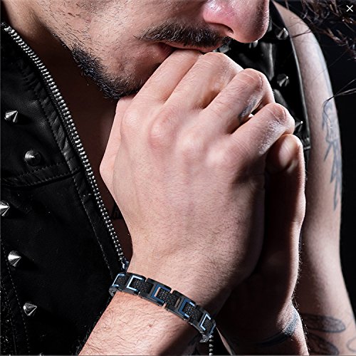 COOLMAN Pulsera de Hombre Brazalete de Acero Inoxidable 316L con Enlace de Extensión, Tamaño Ajustable 20-22 cm, Serie RacingLegend (Azul)