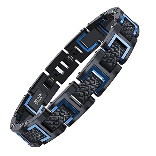 COOLMAN Pulsera de Hombre Brazalete de Acero Inoxidable 316L con Enlace de Extensión, Tamaño Ajustable 20-22 cm, Serie RacingLegend (Azul)