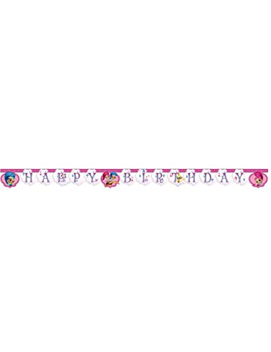 COOLMP – Juego de 6 guirnalda Happy Birthday Shimmer and Shine de 2 m – Talla única – Decoración y accesorios de fiesta, Animación, cumpleaños, bodas, eventos, juguetes, globos