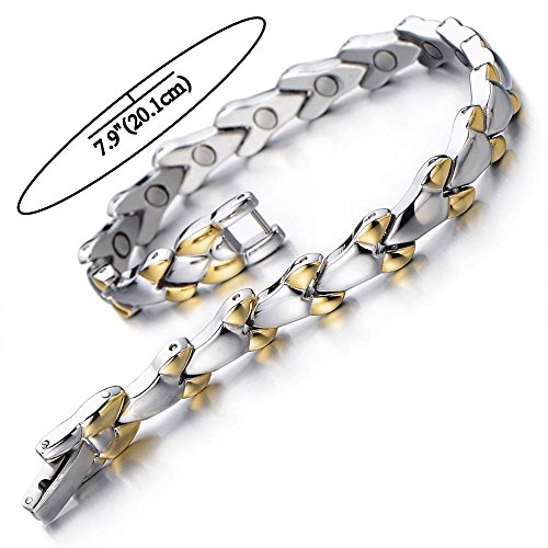 COOLSTEELANDBEYOND Moda, Pulsera de Mujer, Acero Inoxidable, Brazalete, con Imanes