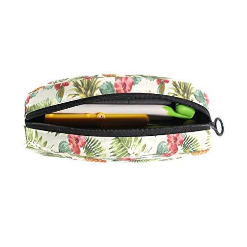 COOSUN - Estuche para lápices con diseño de flores tropicales y piña, semicircular, bolsa para bolígrafos, bolsa de maquillaje, bolsa de cosméticos para mujeres y niñas