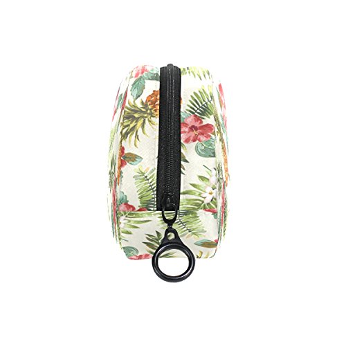 COOSUN - Estuche para lápices con diseño de flores tropicales y piña, semicircular, bolsa para bolígrafos, bolsa de maquillaje, bolsa de cosméticos para mujeres y niñas