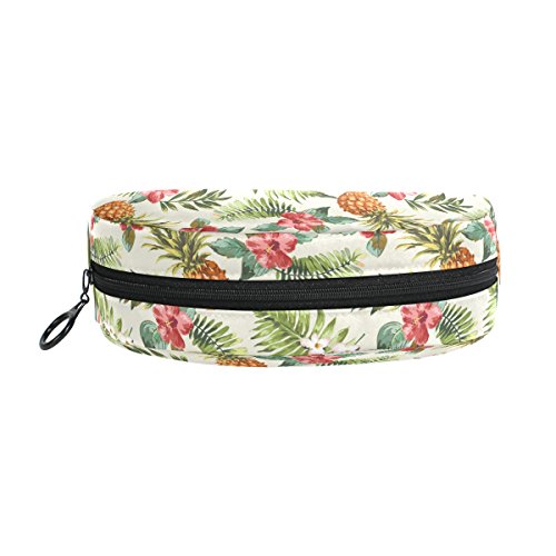 COOSUN - Estuche para lápices con diseño de flores tropicales y piña, semicircular, bolsa para bolígrafos, bolsa de maquillaje, bolsa de cosméticos para mujeres y niñas