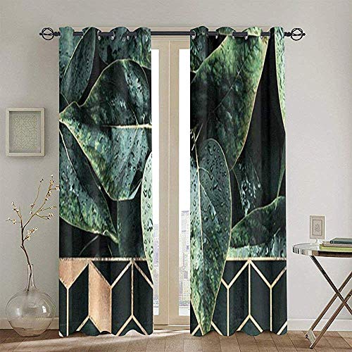 Cortinas Opacas Conjunto de 2 Paneles Cubos y Hojas Verdes Estampado Reductor de Ruido con Aislamiento térmico Cortinas de Ventana Opacas 52 X 72 Pulgadas