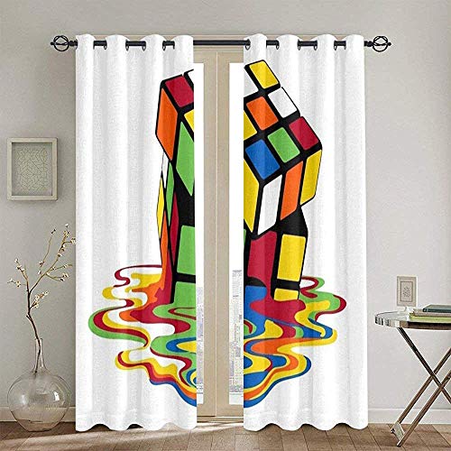 Cortinas Opacas Juego de 2 Paneles Cubo Lámina Reductora de Ruido Aislamiento térmico Cortinas de Ventana Cortinas Tratamiento de Ventana 52 X 72 Pulgadas