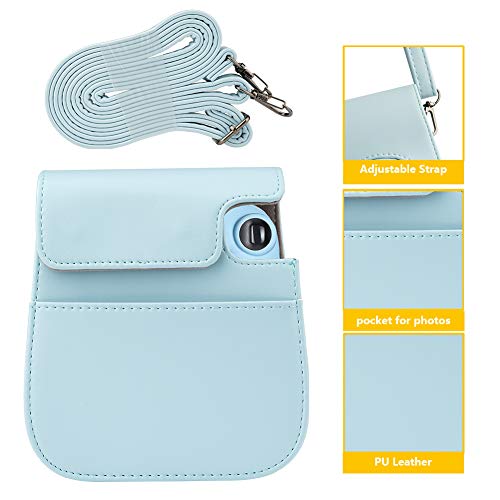 Cpano PU Funda de Cuero para cámara para Fujifilm Instax Mini 11 Cámara instantánea con Correa y Bolsillo Ajustables. (Azul)