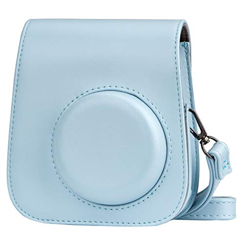 Cpano PU Funda de Cuero para cámara para Fujifilm Instax Mini 11 Cámara instantánea con Correa y Bolsillo Ajustables. (Azul)