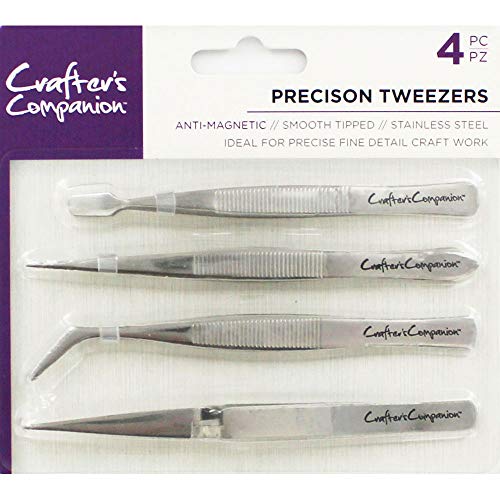 Crafter's Companion CC-TOOL-TWEEZ4 Precisión Pinzas Para la Elaboración de Proyectos de Tarjetas de Papel y un Conjunto de 4, White, Un tamaño