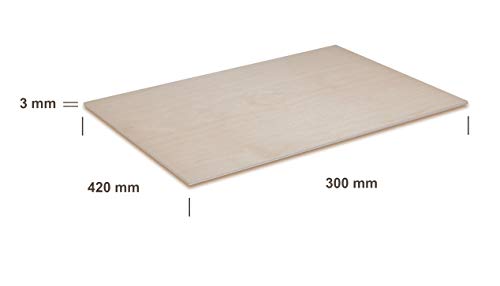 Creative Deco 3 x A3 Tablero Contrachapado | 420 x 300 x 3 mm (+/- 0.5mm) | Madera Maciza Abedul para Bricolaje, Manualidades | Ideal para Pirograbado, Corte por Laser, CNC Router, Modelado, Calado