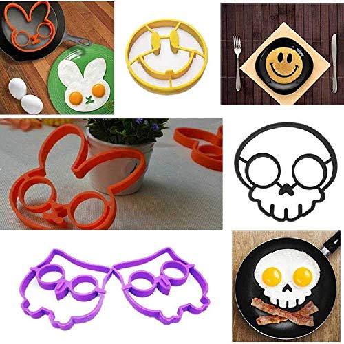 Creatividad Molde de silicona antiadherente para huevos fritos, Molde de anillo frito de calavera de terror de Halloween, nubes de sol, calaveras, conejos, búhos, gafas masculinas, caras sonrientes