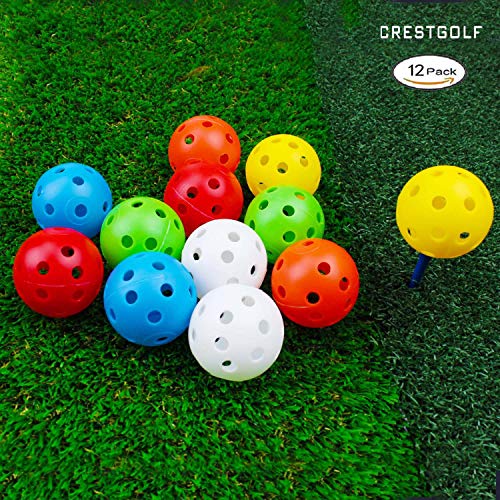 Crestgolf Bolas de Golf Prácticas de plástico Perforado Bolas de Golf Flujo de Aire Hueco Bolas de Entrenamiento de Golf Juguete para niños Bolas de Mascotas, 12 Piezas-Mixed