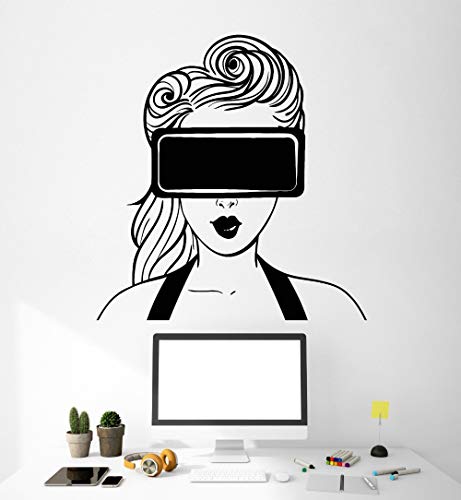 Crjzty Tarta Calcomanía Realidad Virtual VR Headset Girl Art Decoration Vinyl Art Murals Wall Stickers Home Decor Living Room 42X55Cm