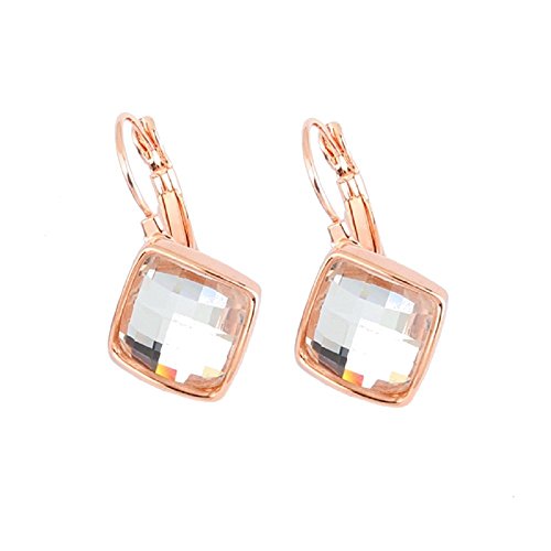 Crystals from Swarovski Blanco Rombo Cuadrado Pendientes 18k Chapado en oro rosa para mujer