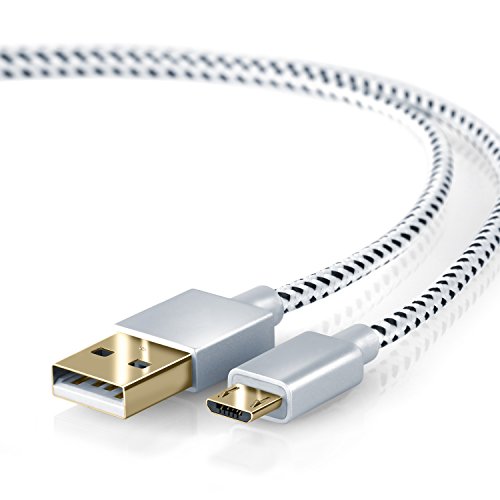 CSL - 2m Premium Cable MicroUSB a USB de Alta Velocidad - Nylon Trenzado - Cable Cargador y de Datos - Cable de Carga rápida - Contactos Recubiertos de Oro 24 k