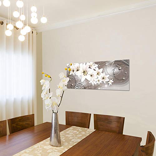 Cuadro en Lienzo Flores de Lirios 100 x 40 cm - XXL Impresión Material Tejido no Tejido Artística Imagen Gráfica Decoracion de Pared - 1 pieza - Listo para colgar - 006212c