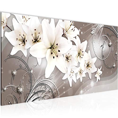 Cuadro en Lienzo Flores de Lirios 100 x 40 cm - XXL Impresión Material Tejido no Tejido Artística Imagen Gráfica Decoracion de Pared - 1 pieza - Listo para colgar - 006212c