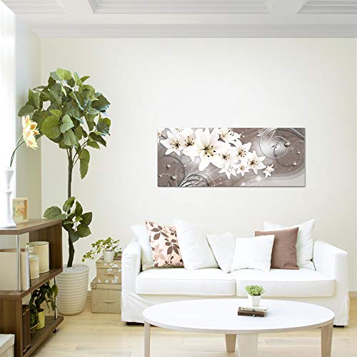 Cuadro en Lienzo Flores de Lirios 100 x 40 cm - XXL Impresión Material Tejido no Tejido Artística Imagen Gráfica Decoracion de Pared - 1 pieza - Listo para colgar - 006212c