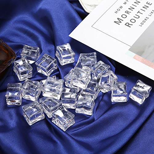 Cubito de hielo artificial,Yueser 100pcs 20mm Cubo Forma Cuadrada Lustre de Cristal Cubos de Hielo de Acrílico Artificial Para la Muestra Accesorios de Fotografía Decoración de la cocina