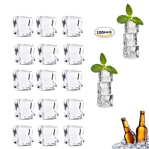 Cubito de hielo artificial,Yueser 100pcs 20mm Cubo Forma Cuadrada Lustre de Cristal Cubos de Hielo de Acrílico Artificial Para la Muestra Accesorios de Fotografía Decoración de la cocina