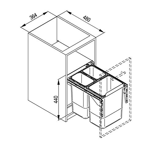 Cubo de reciclaje o basura, con sistema extraíble de 400 mm, 40 litros (JC-601)