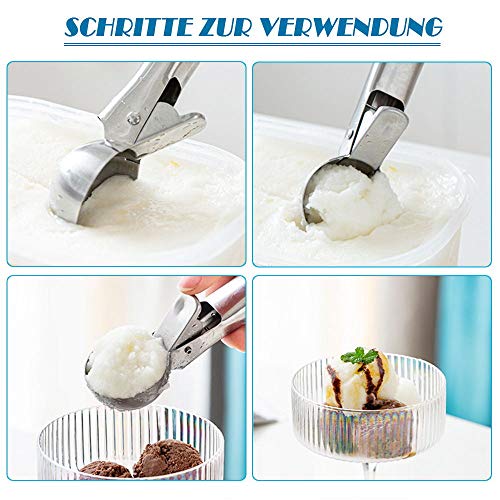 Cuchara para helado de acero inoxidable de SZRWD, dosificador de hielo con disparador, no pegajosa, no congelar, fácil de limpiar como cuchara de helado, cuchara de sandía