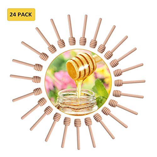 Cucharas para la miel, 24pcs mini varillas de madera de miel para dispensar tarros de miel de Mermelada Miel Palo Barra para Dispensar, Recoger, Agitar Miel Wooden Honey Dippers (7.6cm/3 inch)