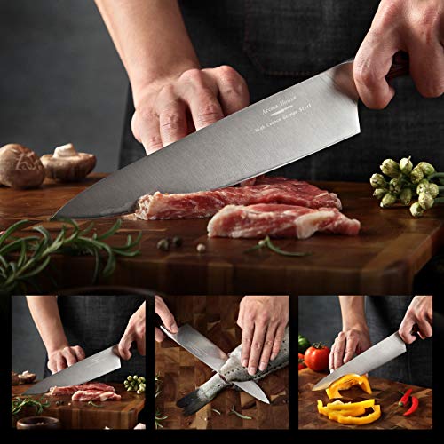 Cuchillo Chef de 20 cm, Cuchillos de cocina profesionales de acero inoxidable alemán, Cuchillo de cocina de verduras de carne con mango ergonómico Pakkawood antideslizante, Caja de regalo …