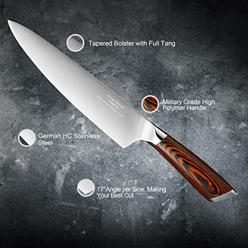 Cuchillo Chef de 20 cm, Cuchillos de cocina profesionales de acero inoxidable alemán, Cuchillo de cocina de verduras de carne con mango ergonómico Pakkawood antideslizante, Caja de regalo …